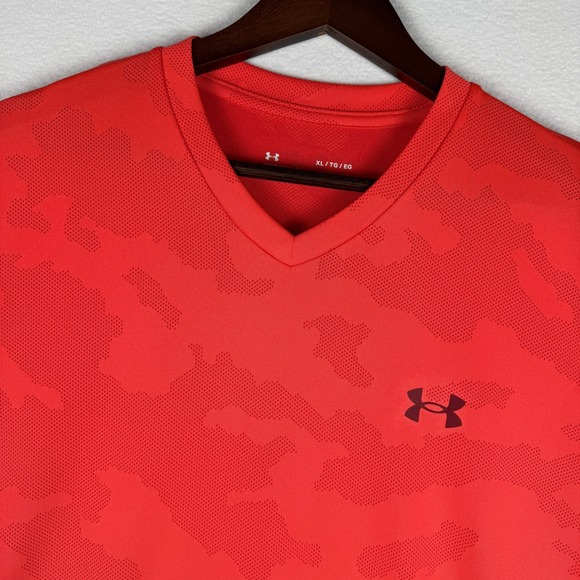 Under Armour Velocity Shirt Mens XL Loose Orange Jacquard Camo V Neck Athletic - Picture 1 of 10